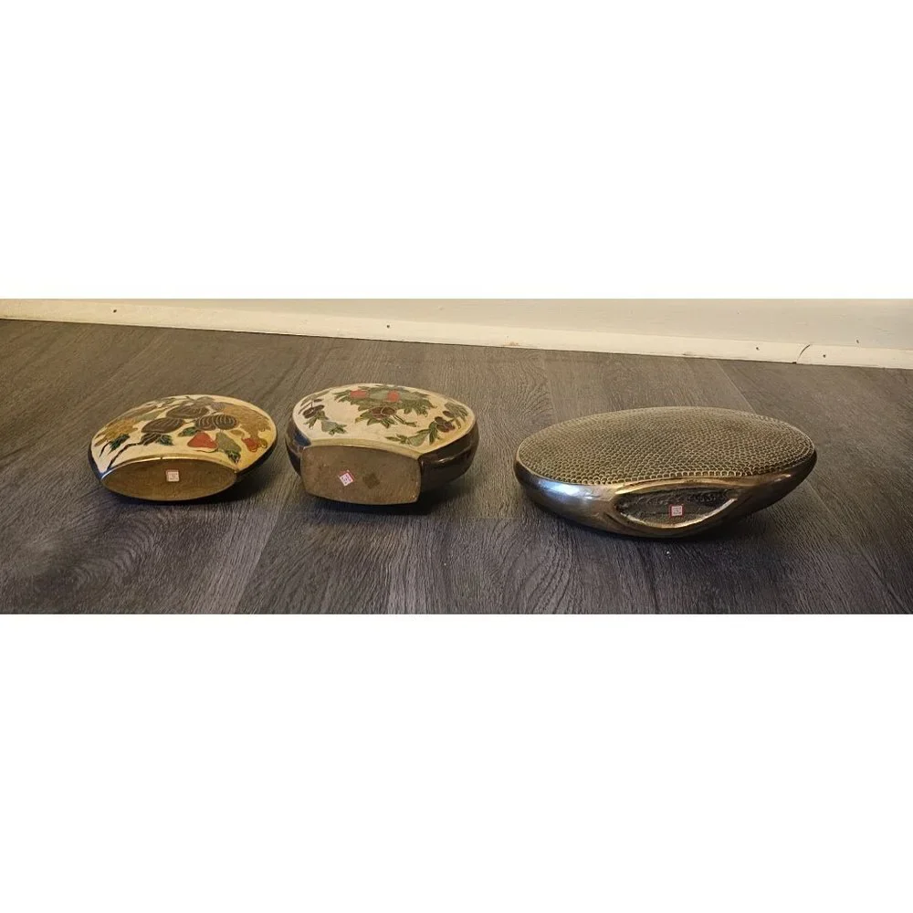 Lot of 3 Vintage Brass /‎ Copper Raised Enamel Floral Vases Made in India